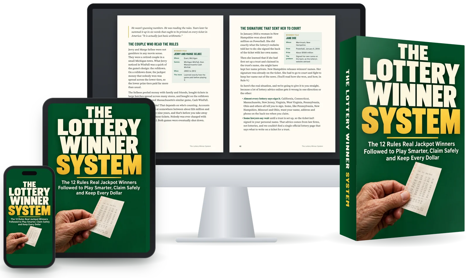 The Lottery Winner System on a computer, a tablet and a phone