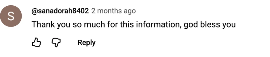 Comment by @sanadorah8402 on a free video: Thank you so much for this information, god bless you